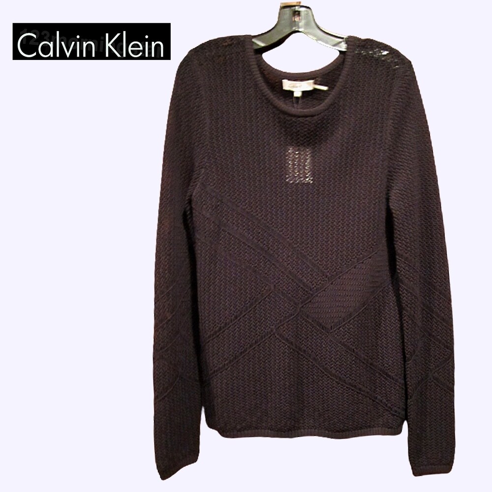 Calvin Klein NEW Bohemian Geometric Crochet-Mesh Semi-Sheer Sweater Top M